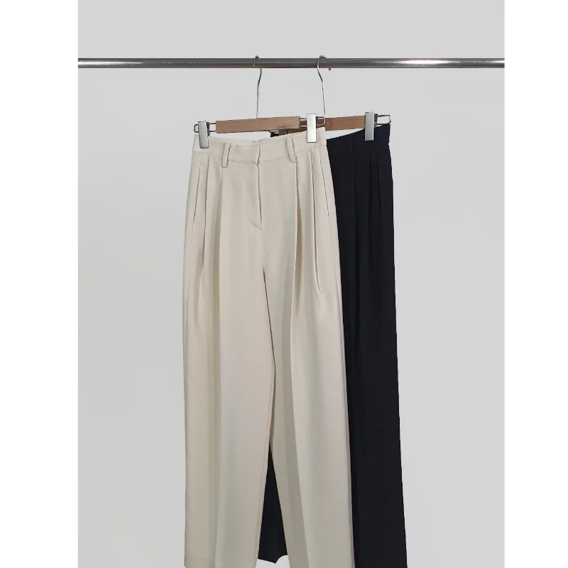 

Новинка 2023 Ранняя весна стройнящие минималистичные прямые брюки с широкими штанинами в складку повседневные женские брюки