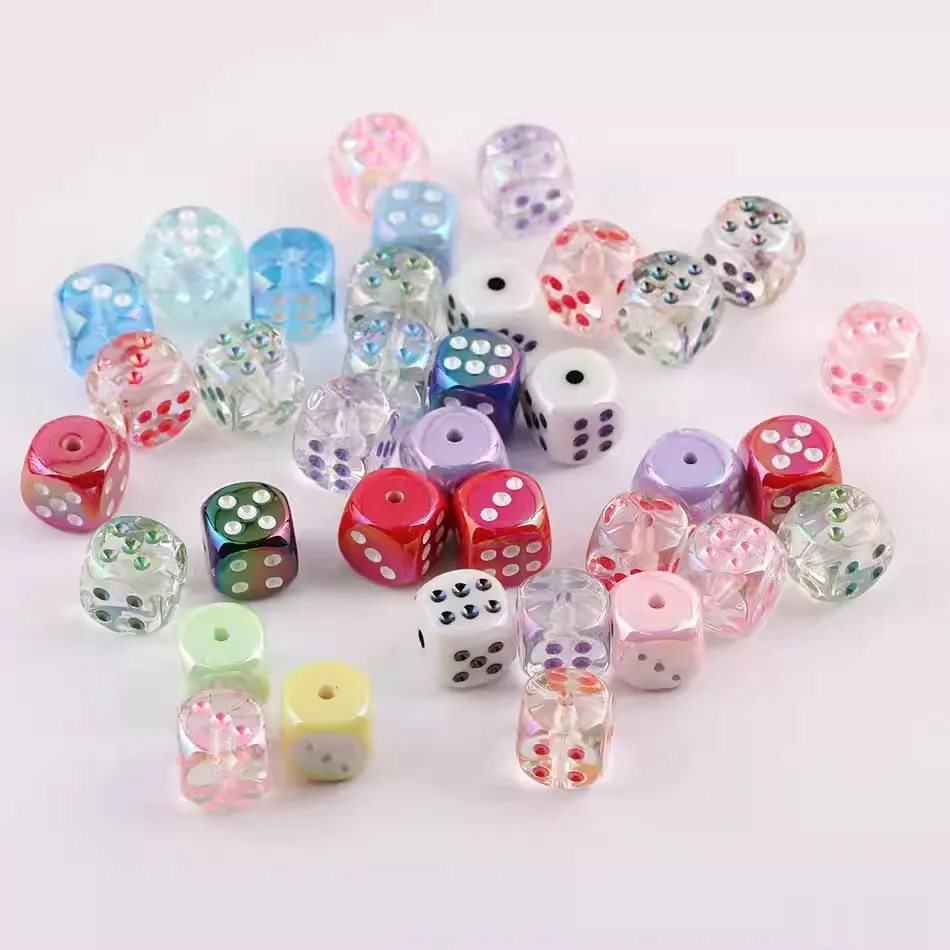 14mm 아크릴 수제 DIY 사각형 구멍있는 비즈 숫자 주사위 팔찌 장식 액세서리 재료