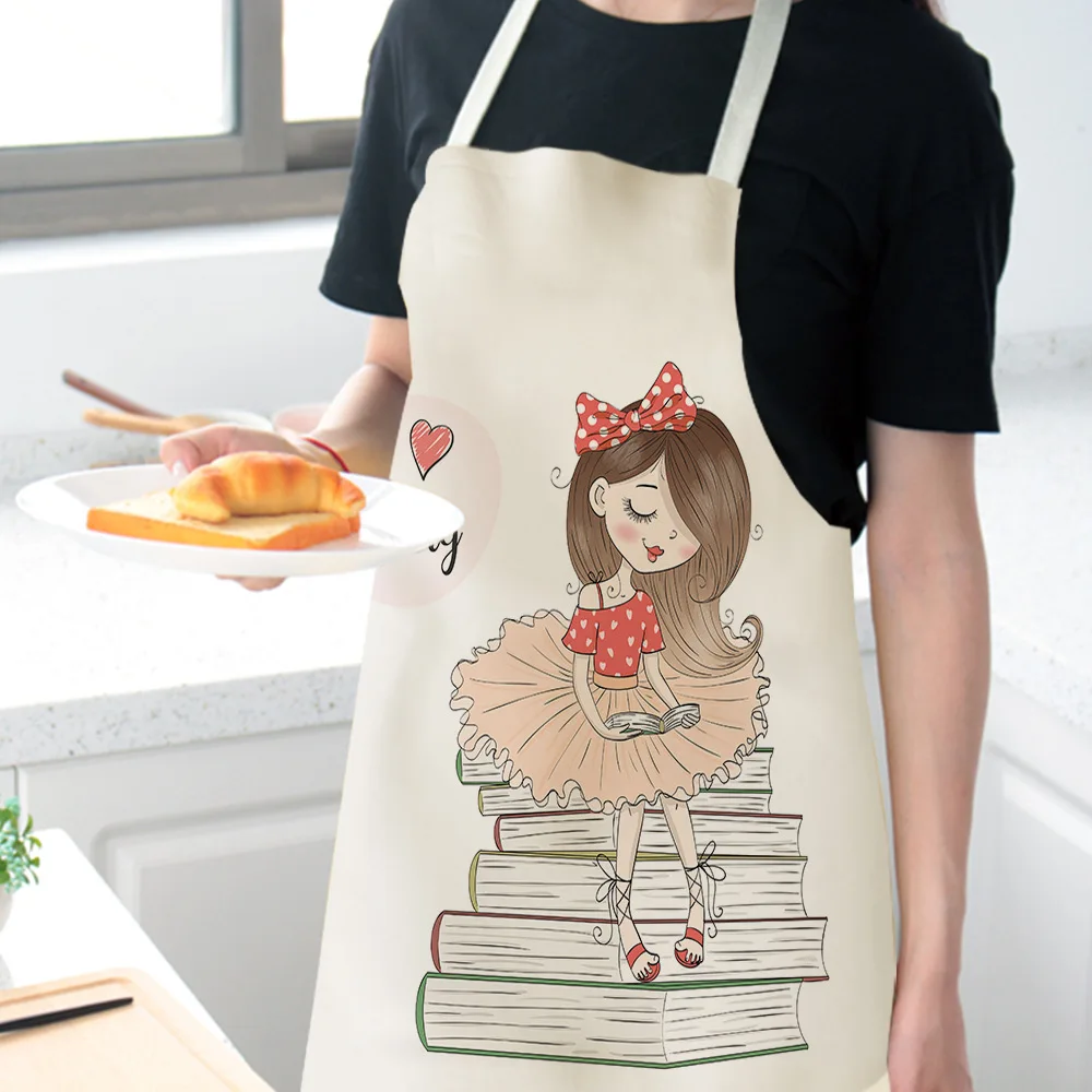 Home Mom and Daughter Kitchen Cooking Apron Parent-child Printed Home  Sleeveless Cotton Linen Aprons for