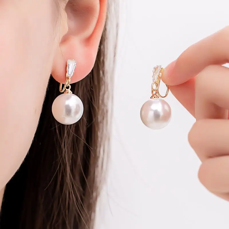 

Fashion Simulated Pearl Geometric Clip on Earrings No Pierced for Women Girl Fake Piercing Gold Color Ear Clip