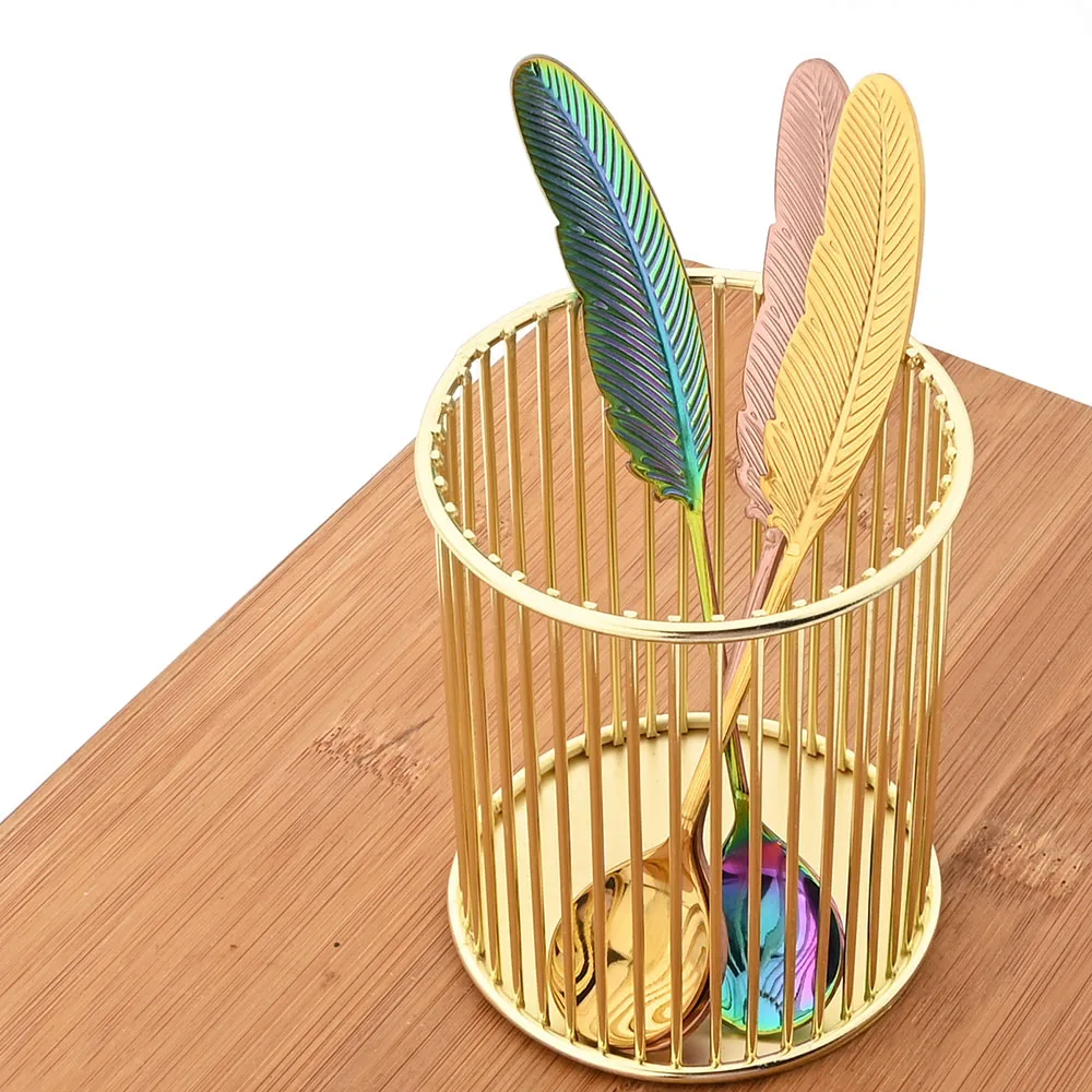 Tea Spoon 2/4Pcs Teaspoon Creative Feather Stainless Steel Spoon Coffee Spoon For Ice Cream Colorful Dessert Set Decoration Kitchen tea spoon