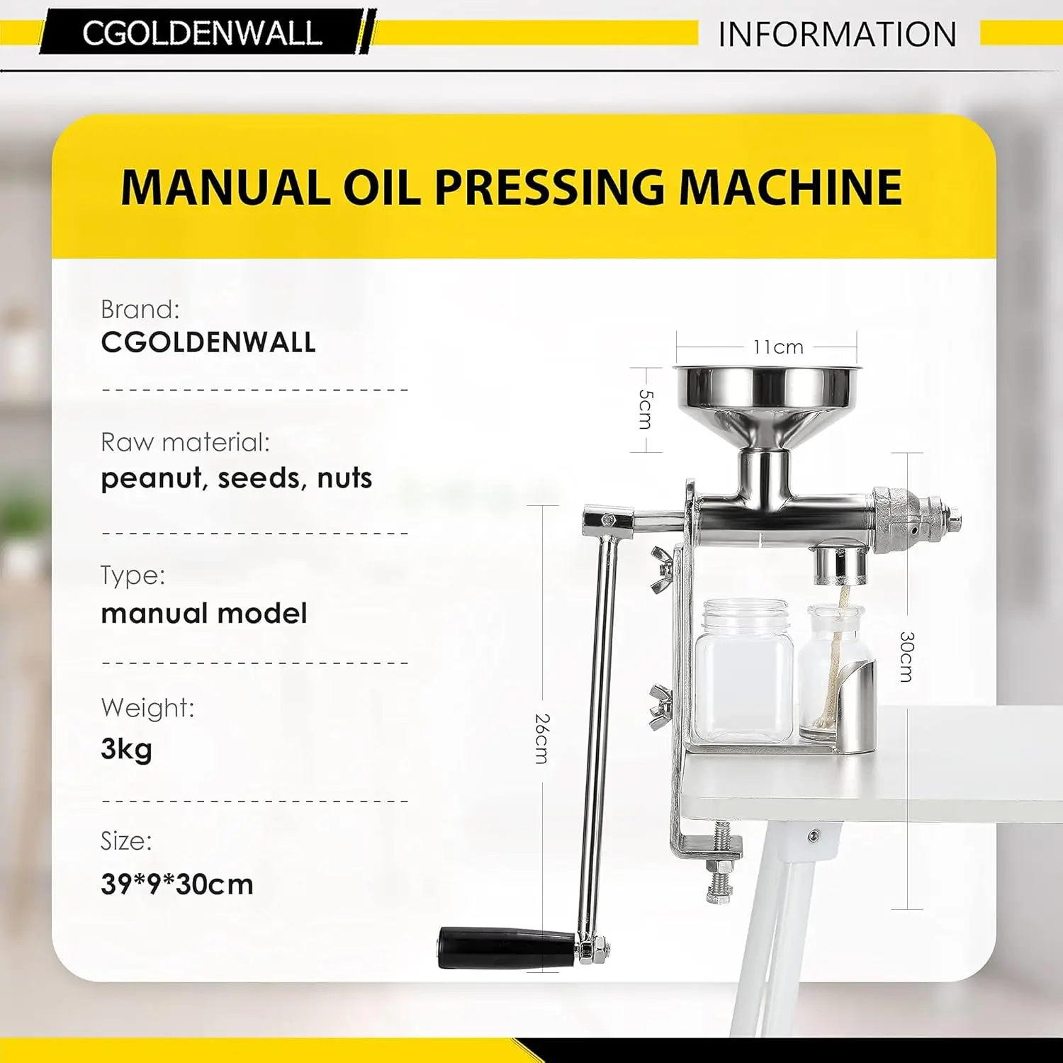 Manual Oil Press Machine Household Seed Oil Press Extractor Peanut Nuts Oil Expeller for Physical Press and Continuous Expelling 3