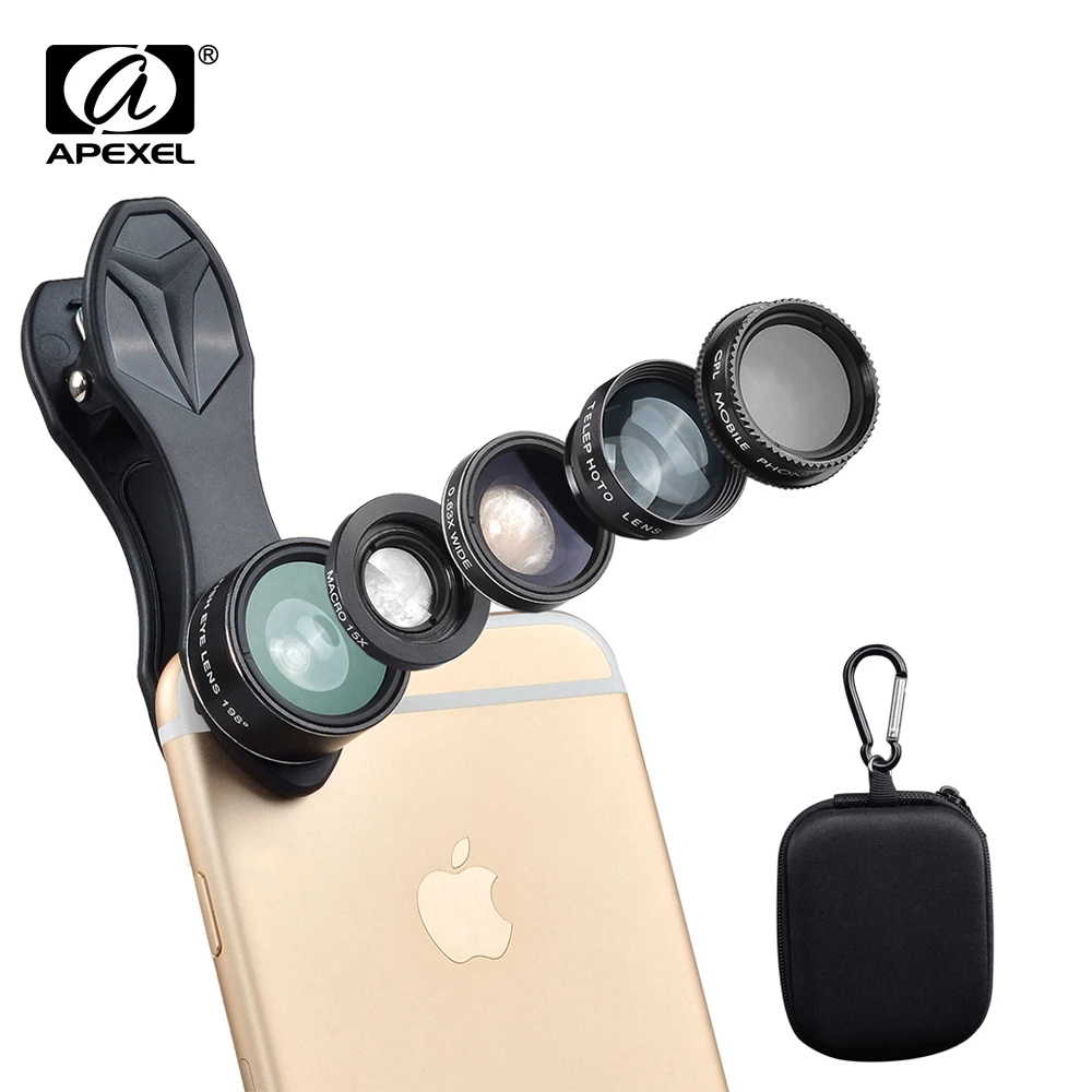 Factory price Multi-functional APEXEL DG5 HD Phone Camera Lens Five-lens-in-one Glass photography for Mobile |