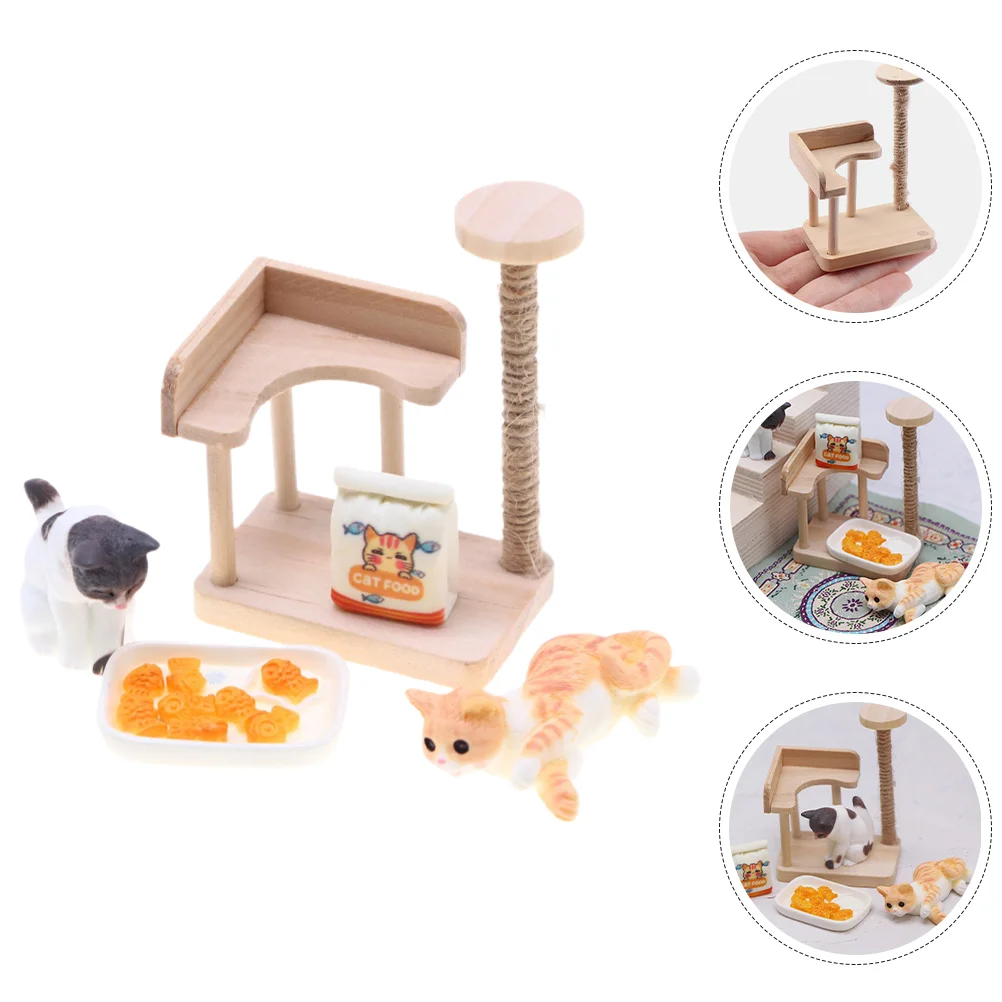 

Cat Climbing Frame Mini House Tree Model Tower Animal Wooden Miniature Furniture Adornment Layout Prop