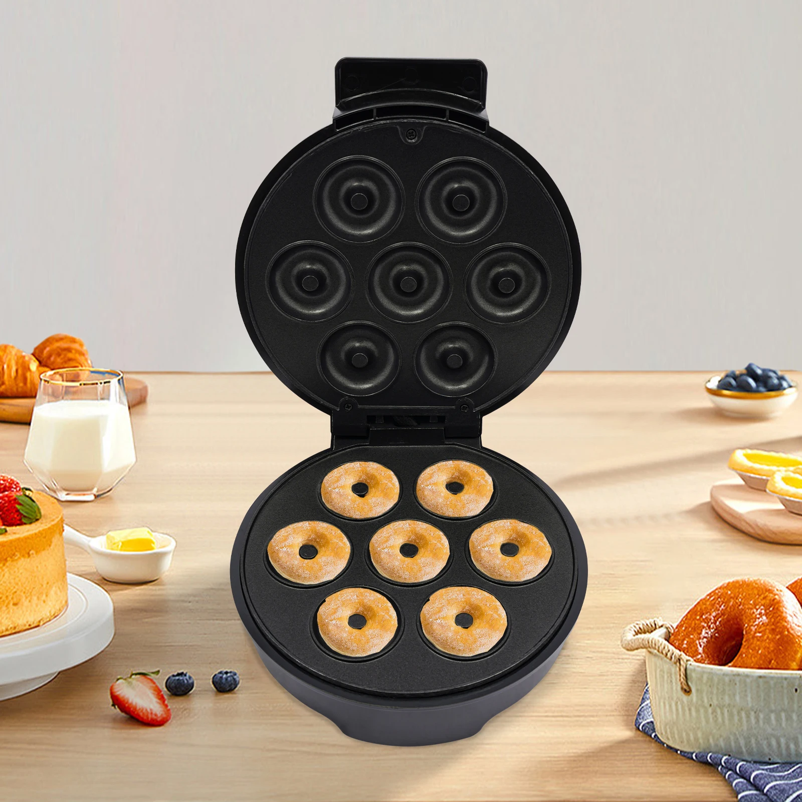 1000W Mini Donut Maker for 7 Doughnuts Space-Saving Non-Stick Coating ...