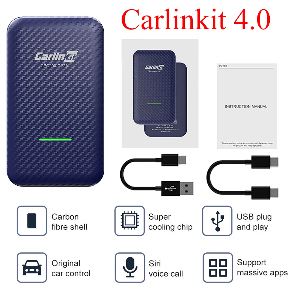 Ltesdtraw Carlinkit 4.0 for Wired to Wireless CarPlay Android Auto Box  Dongle Blue 