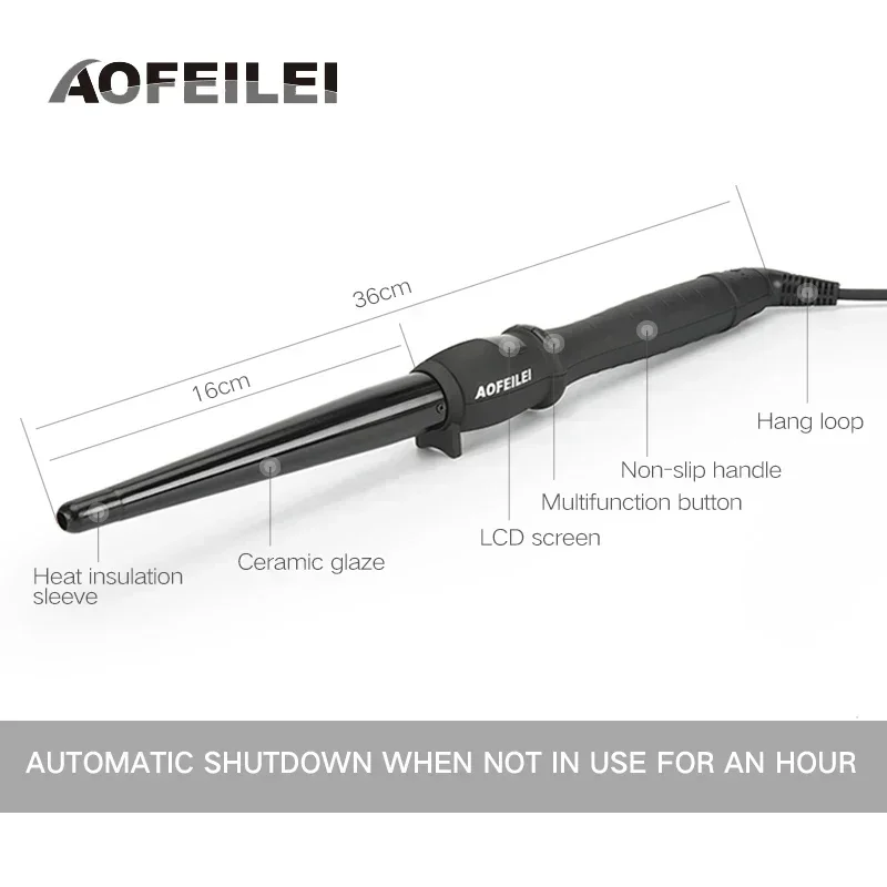 Aofeilei Ceramic Cone Hair Curling Iron Big Waver Electric Curl Hair Curlers with Gloves Cone Shape Styling Tool