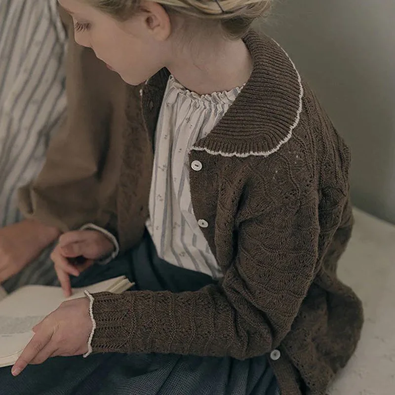 어린이 니트 가디건 스웨터 울 외투  소녀 소년 니트 오버헤드 탑 한국 스타일 봄 가을 겨울 착용