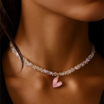 Fashion Punk Exaggerate Chain Crystal Heart Shaped Pendant Multilevel Punk Necklace For Women Vintage Choker Wedding Jewelry 1