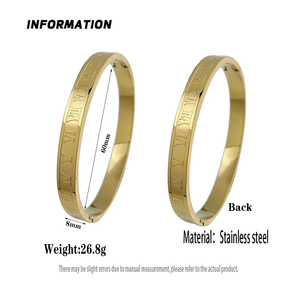 Classic Roman Numeral Stainless Steel Gold Plated Women's Bracelet, High Quality Silver Bracelet, Wedding Party Jewelry 6