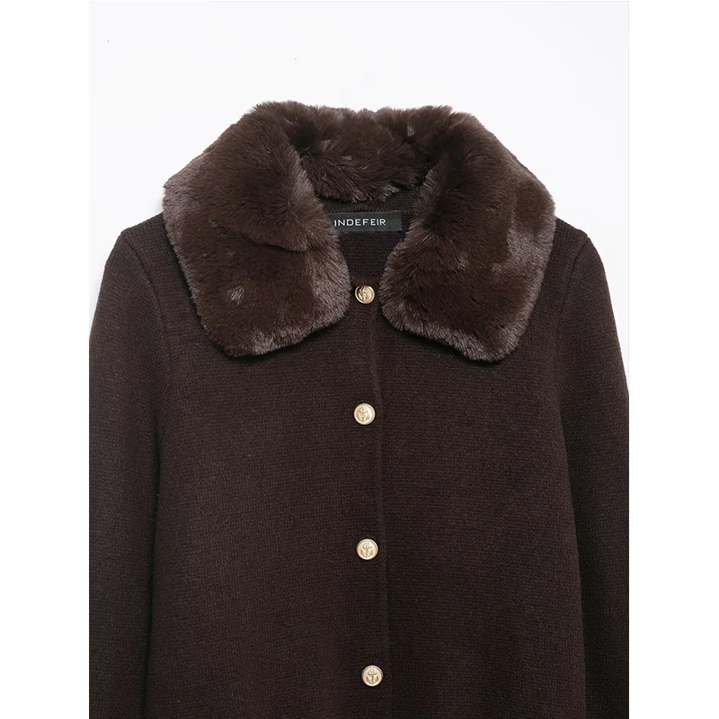 Casual Chic Women Cardigan Long Sleeve Faux Fur Lapel Knitting Cardigans Fashion 2025 Autumn Winter Elegant Sweater Coat