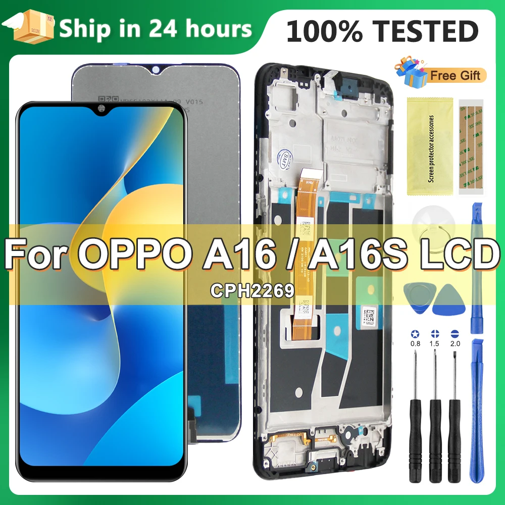 

6.52" Original for Oppo A16 CPH2269 Display with Frame, For A16s CPH2271 LCD Display Touch Screen Digitizer Assembly Replacement