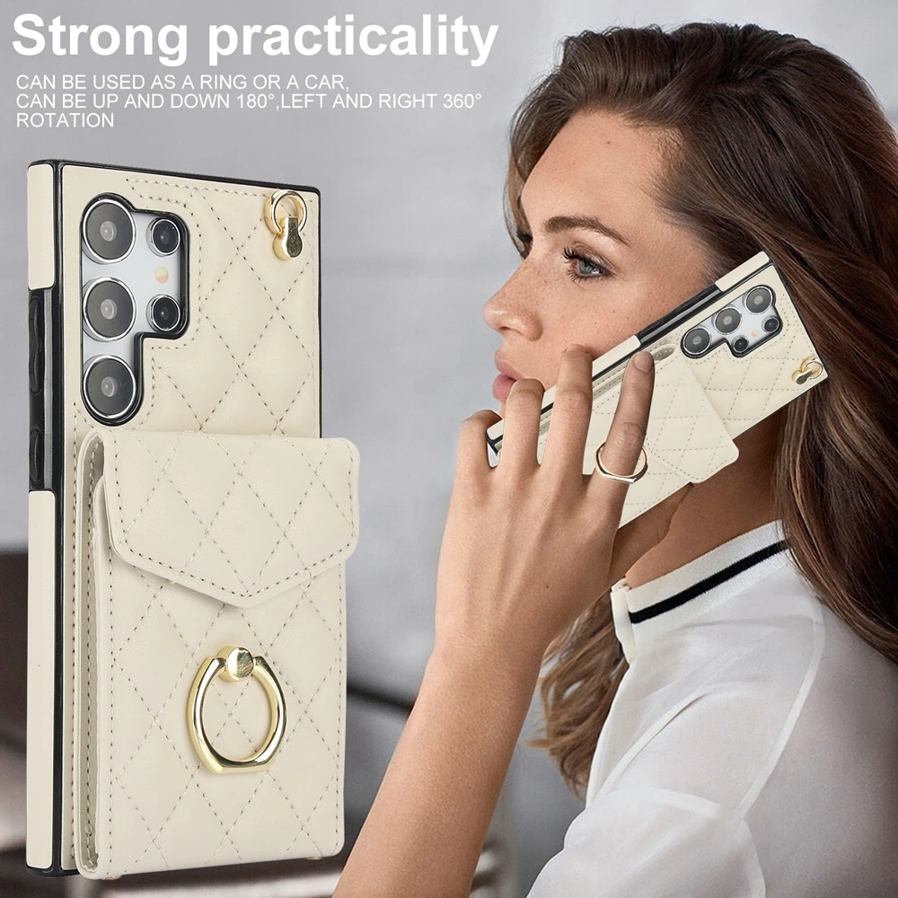 Elegant Leather Crossbody Wallet Phone Case with Lanyard