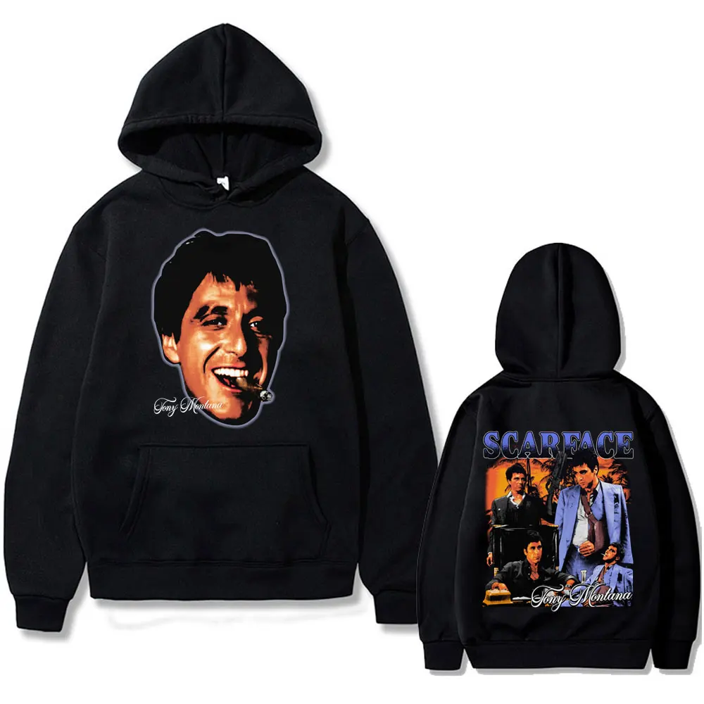 Classic Movie Scarface Al Pacino As Tony Montana Graphic Print Hoodie Male Vintage Oversized Hoodies Men Casual Rock Sweatshirt