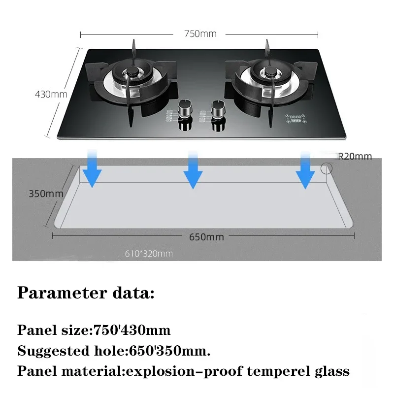 DC330 Gas Stove Household Desktop Embedded Double Stove Natural Gas Liquefied Stove/Toughened Glass Panel