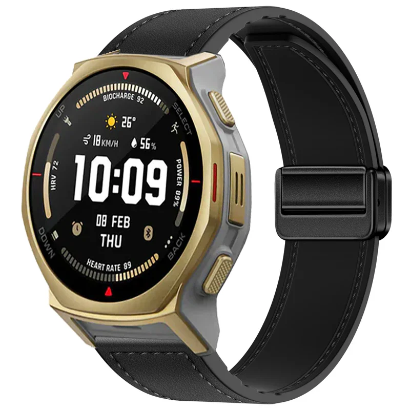 20mm Dual-Material Magnetic Bracelet Watchband in Silicone and Leather