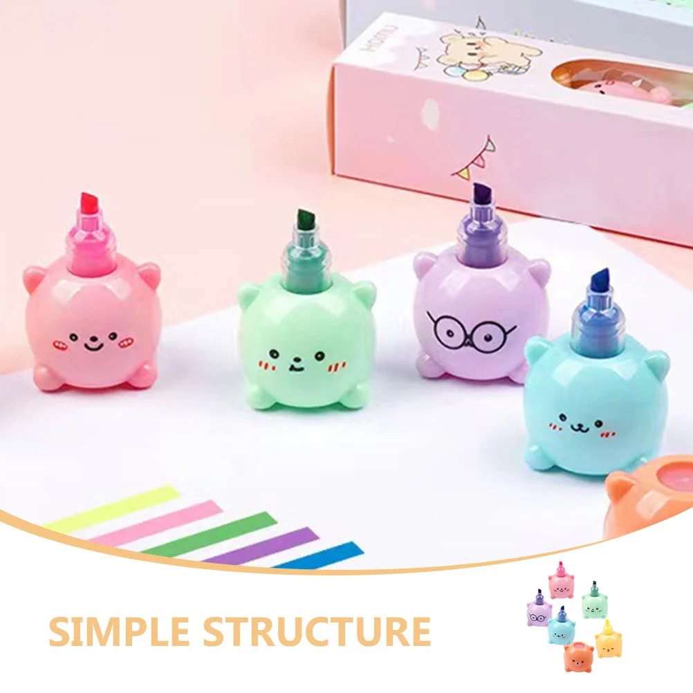 쌓을 수 있는 곰 하이라이터 마커, 스크랩북 컴팩트 마킹 펜, 학교 액세서리 브러시 그래피티, 2 세트