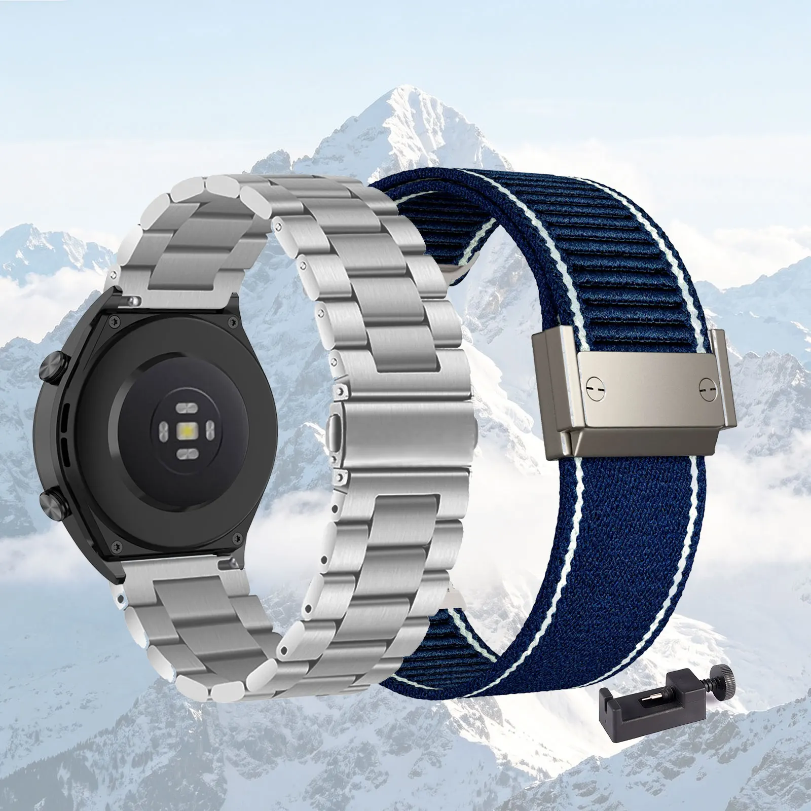 Dual-Pack 22mm Watch Bands - Metal & Nylon Straps