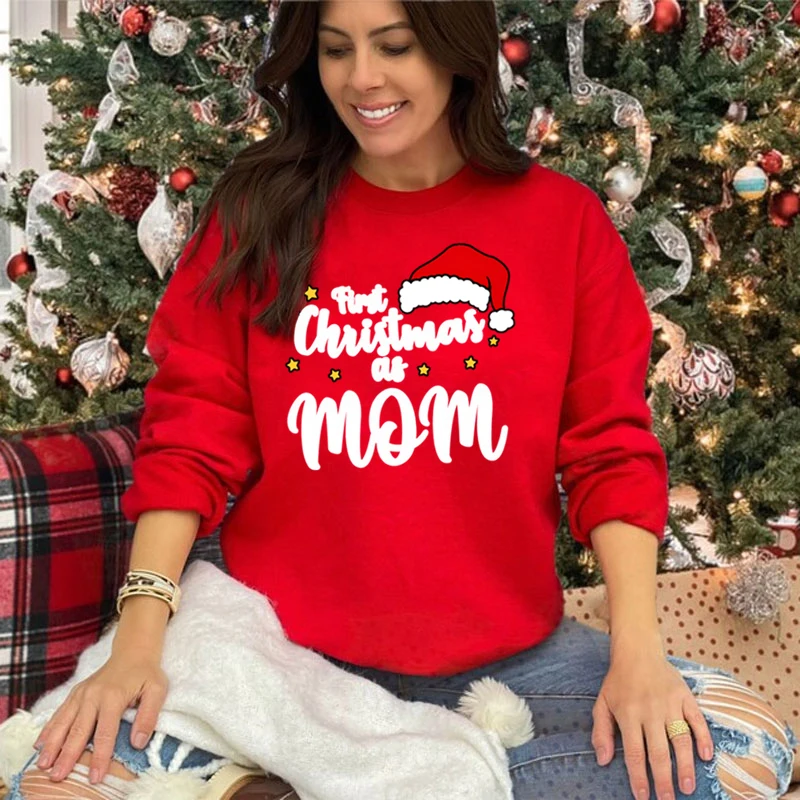 thumbnail image 5 of Sudaderas familiares a juego Primera Navidad Como mamá Papá Hermano Hermana Diseño Sudadera clásica Sudadera con capucha a juego familiar navideña, 5 of 5
