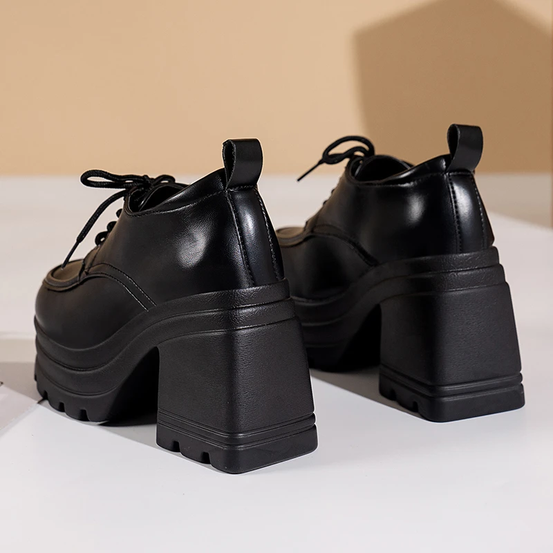 Women Heels Platform Square Lace Up Party Role Play Uniform Dress Shoe Fashion High Trifle Base Leather Loafers Lolita Mary Jane 3