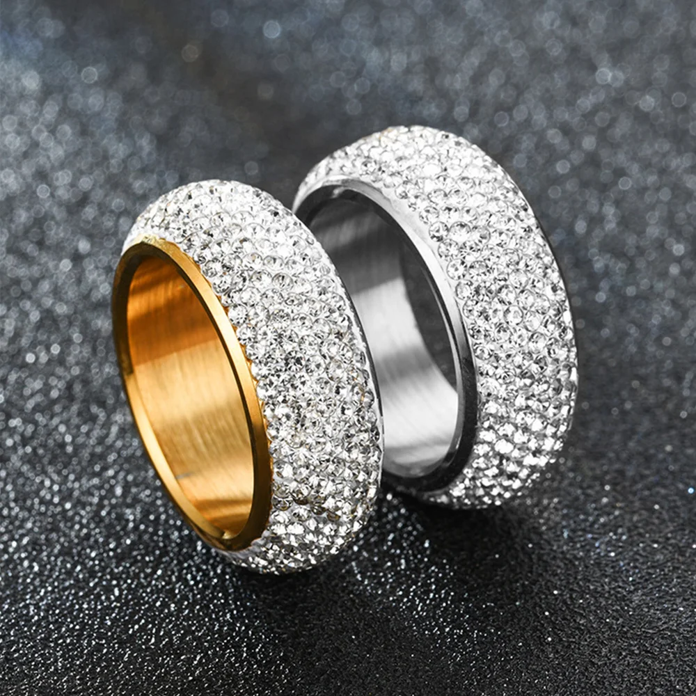 Hip Hop Iced Out Bling Arc Circle Ring Cubic Zirconia For Women Men Jewelry