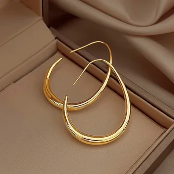 925 Sterling Silver Golden Ellipse Wedding Hoop Earrings For Women Ladies Luxury Female Jewelry Money 925 Jewellery 1
