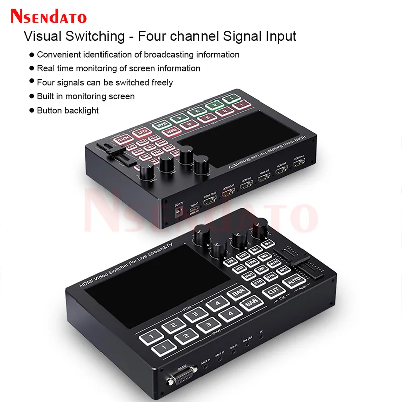 4 Channel HDMI Video Mixer Switcher For Live Streaming With 5 Inch Screen 1080P 60Hz 4 Way HDMI Video Switcher For Live Stream