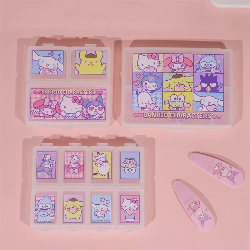

Sanrio Hello Kitty Medicine Storage Box Cinnamoroll Kuromi Cute Cartoon Anime Multi Grid Partition Beauty Tablets Jewelry Box