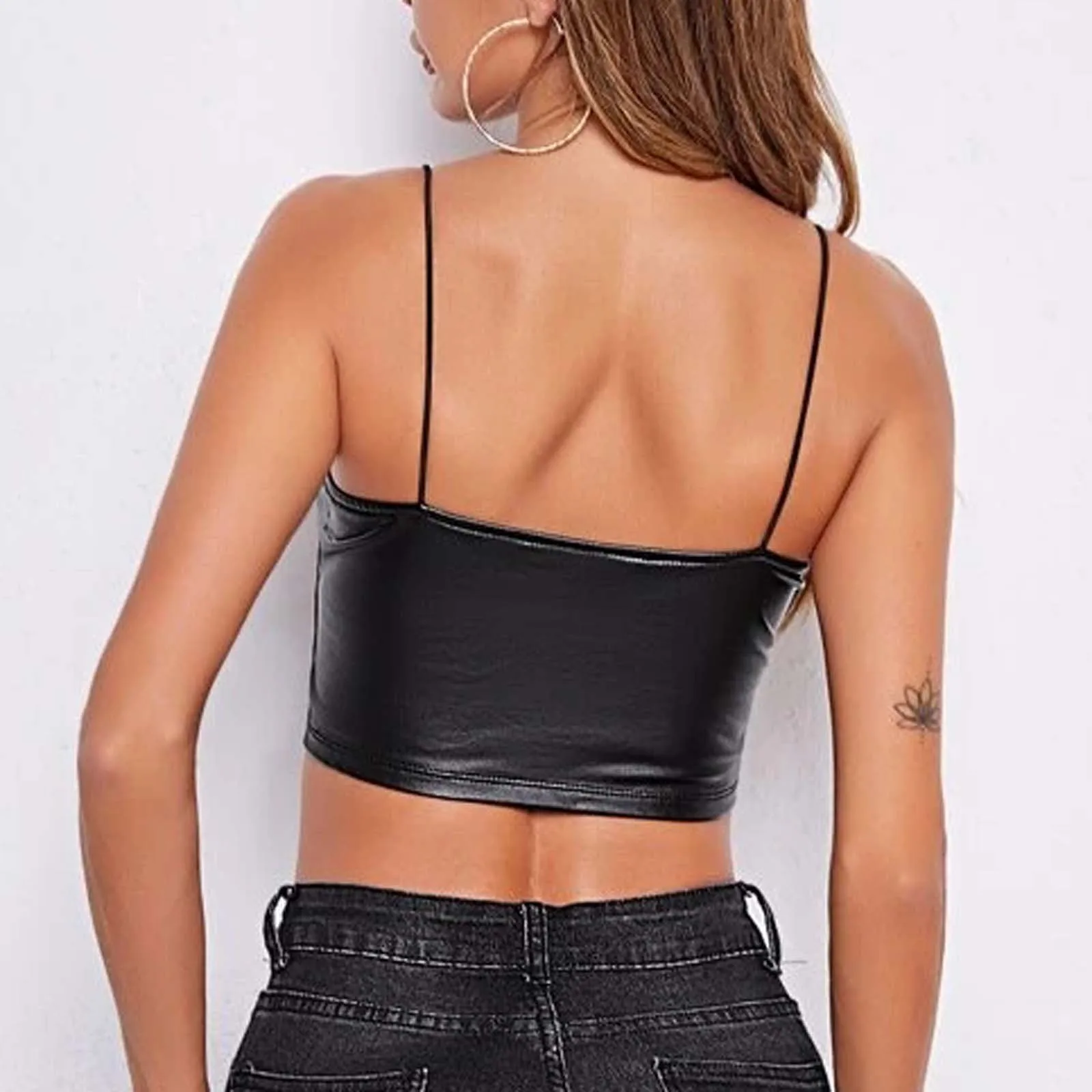 Women's Solid Color Sling Style Vest Sexy Short Tank Top Ladies Sexy Leather Vest Women's Fashion Short Sleeveless Top Clothing