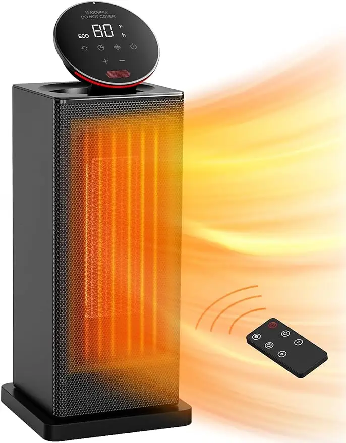 

Space heater, 1500W indoor oscillating heater with ECO thermostat, remote, 4 modes and 24 hour timer