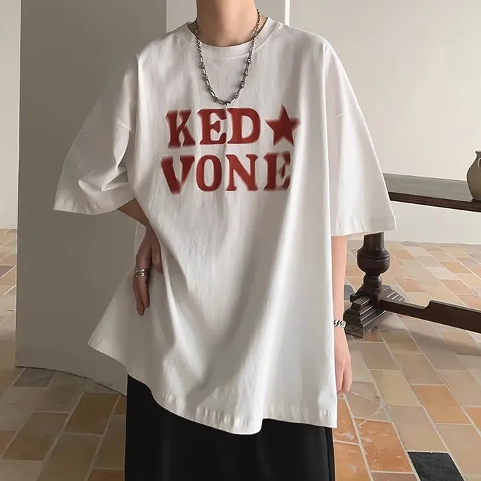 

Simple style American tide brand high street ins summer heavy cotton short sleeved t-shirt men and women loose compassionate top