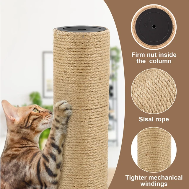 Cat Scratching Post Replacement Natural Sisal Spare Extension Scratch Post for Cats Tree Pole Parts Hemp Rope Scratcher Climbing 3