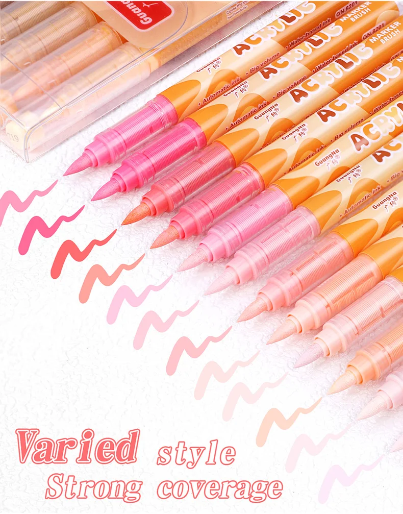GuangNa 12/24/48/72 Farben Acrylfarben Marker, weiche Pinsel Student Graffiti Malerei Stifte Set, Festival Geschenk DIY Kunst Marker – Detail 14