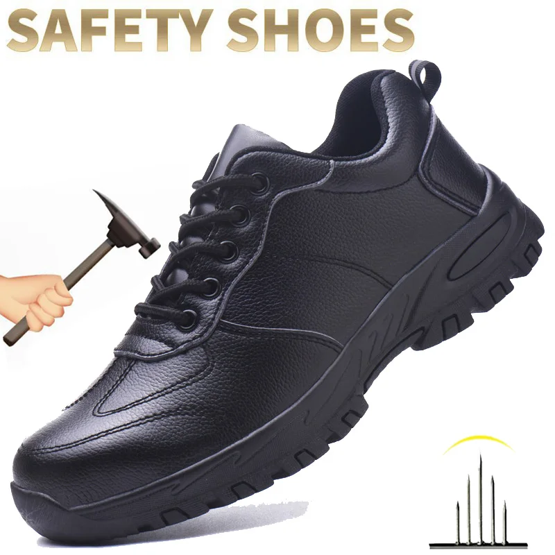 Waterproof Safety Shoes Men Steel Toe Work Boots Anti-smash Puncture-Proof Leather Shoes Protective Boots Indestructible Shoes BEST SELLERS