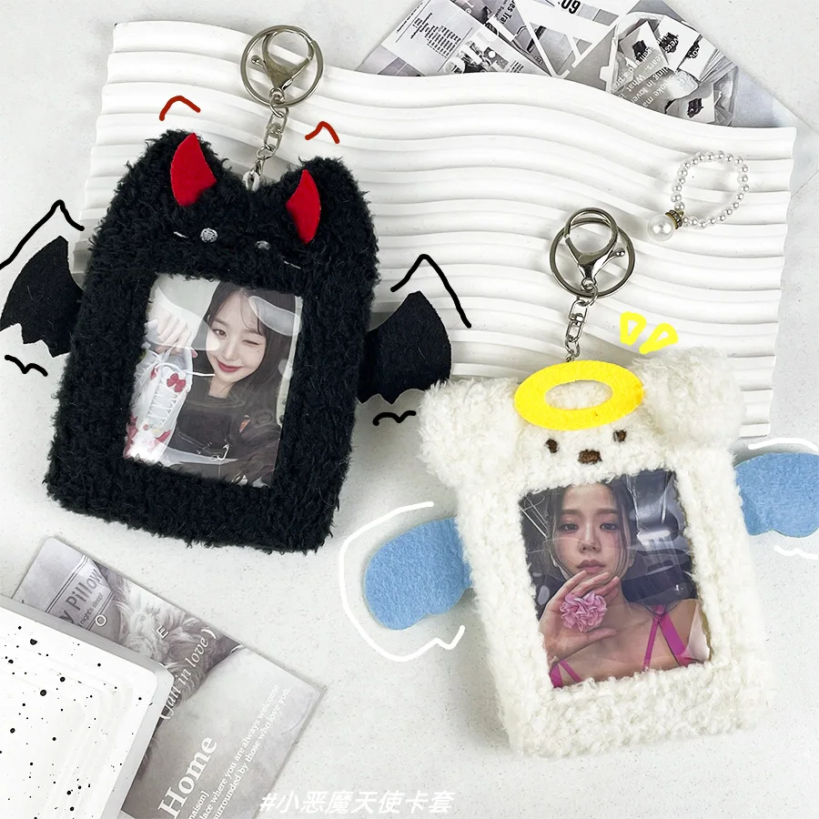 Cute Devil Plush Card Holder School Bag Key Chain Pendant 3 Inch Postcard Creative Angel Card Nesting Doll Storage Pocket card holders