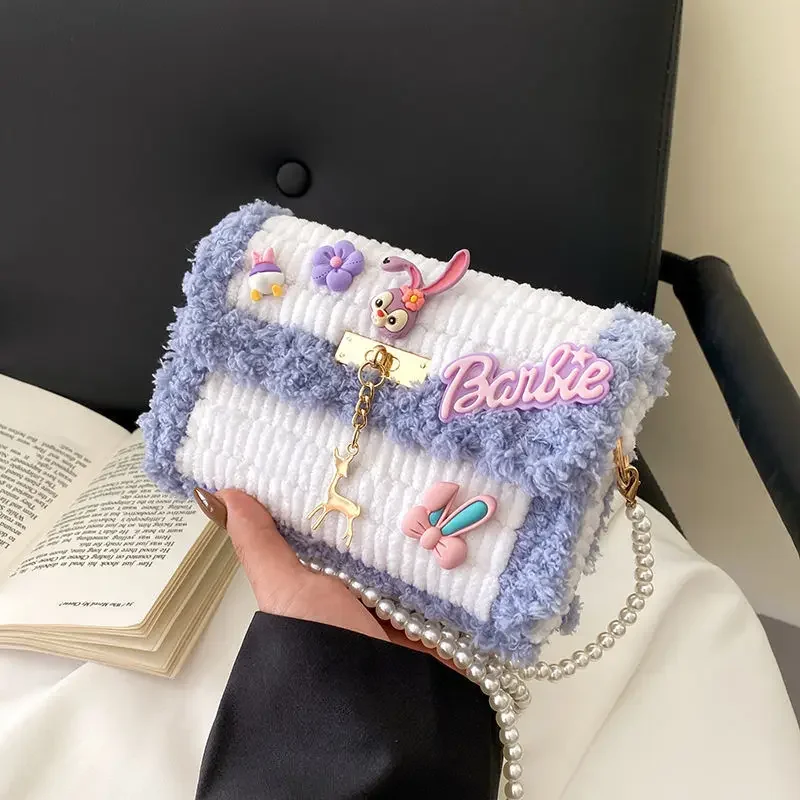 Handmade Knitted Bag DIY Material Stitching With Sewing Tools Pearl Chain Handle Shoulder Bag Accessories Gift for Women Girl