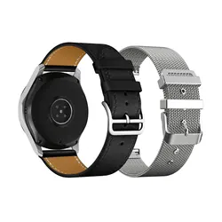 2 - Piece Set: Stylish Leather and Metal Watch Bands (Black - Silver)