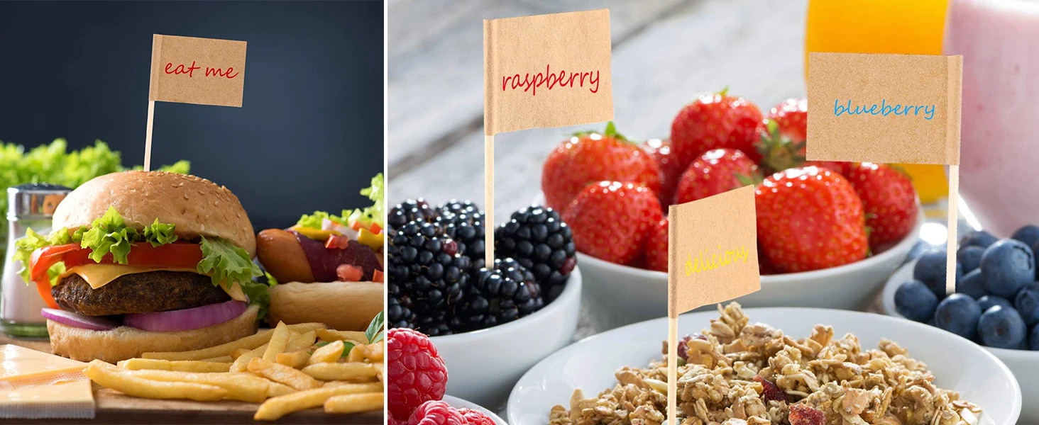 Description Picture 4 of item100 Pieces Blank Toothpick Flags Mini Labels with Wooden Sticks Cheese Markers Picks for Cupcake Party Drop shipping