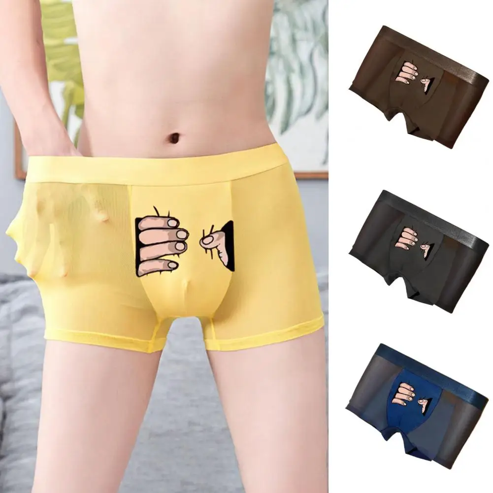 

Men Boxers U Convex Breathable Stretchy Mid Waist Thin Anti-septic Squeeze Hand Print Men Underpants Cuecas Para Homens