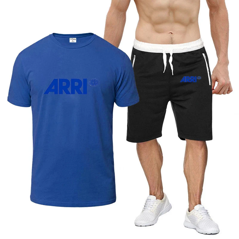 ARRI 2023 men's summer new hot fashion printed T-shirts sports fast casual eight-color short-sleeved shorts 2-piece set