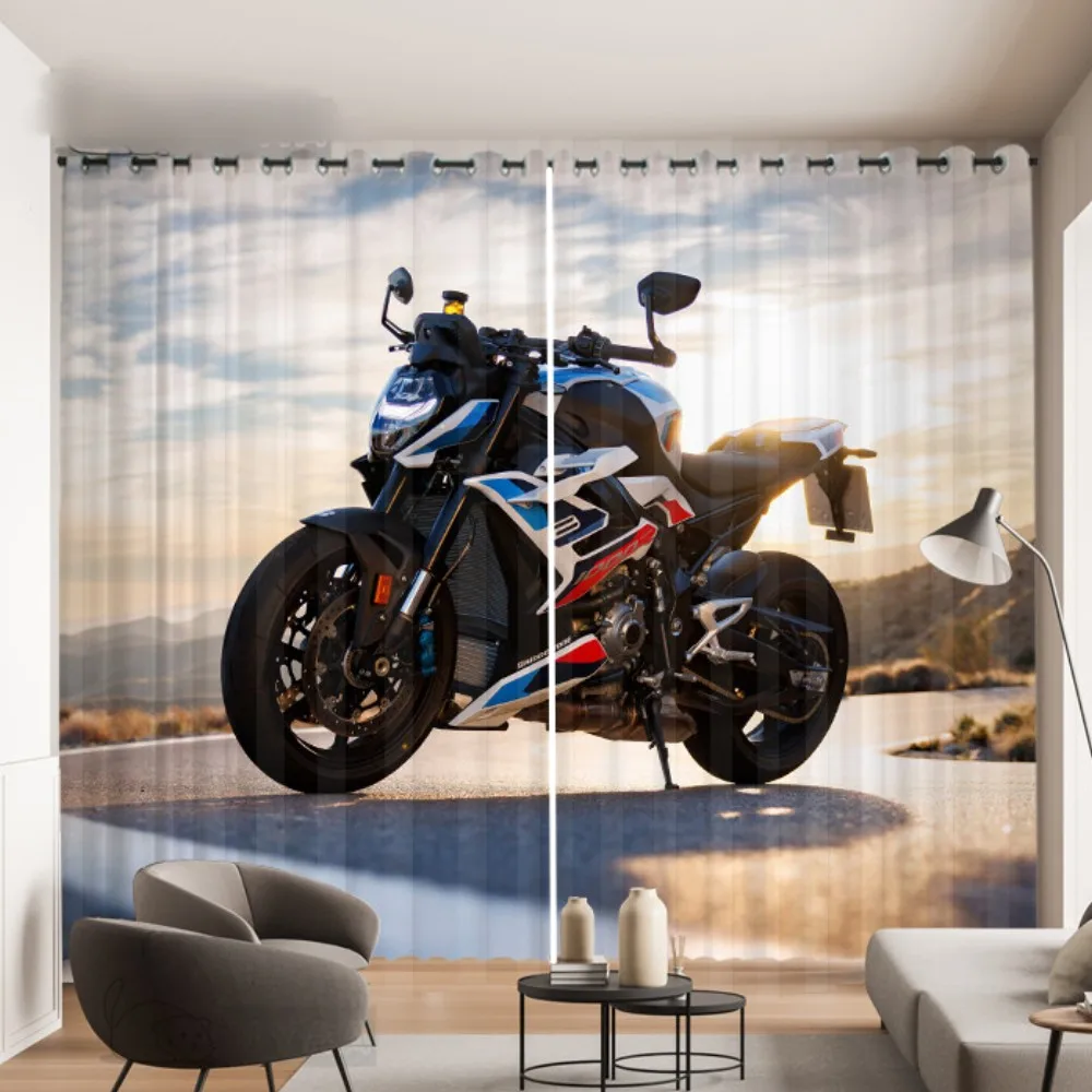 2 Panel Cool Motorcycle Print Curtain for Bedroom Studio Living Room Window Curtain for Floor-to-ceiling Window cortinas Drapes 4