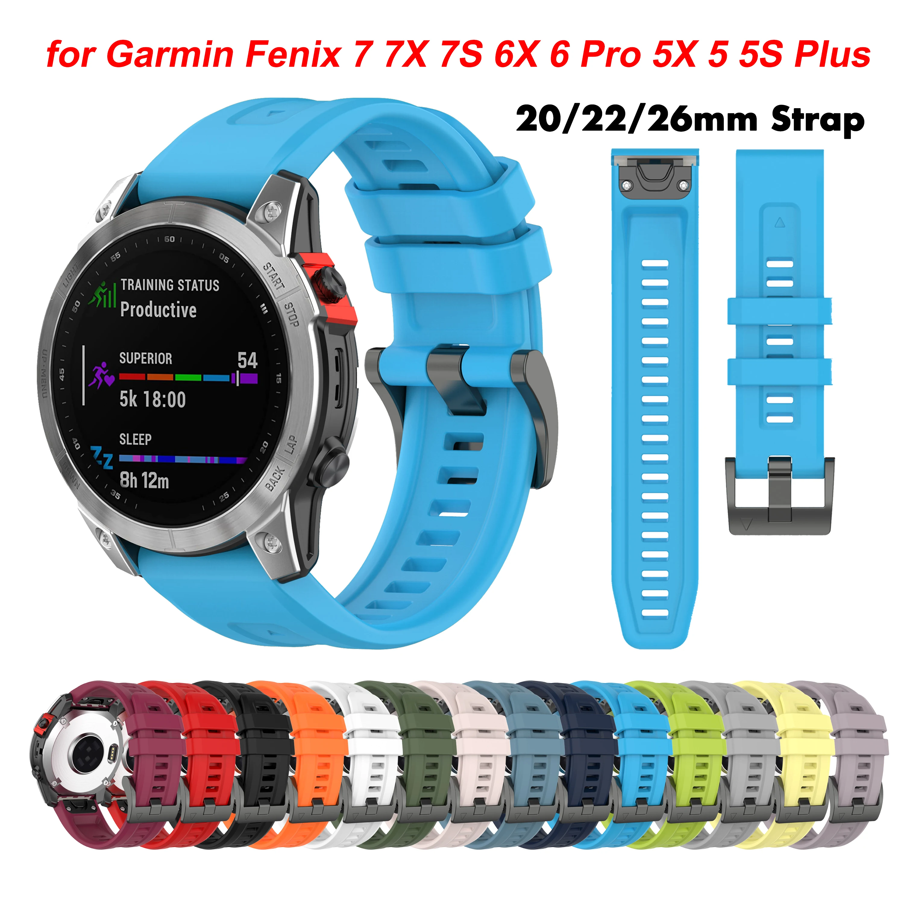 

New 26 20 22mm QuickFit Bracelet for Garmin Fenix 7 7X 7S Watch Soft Silicone strap for Fenix 6 Pro 6X 6S 5X 5 5S 935 945 correa