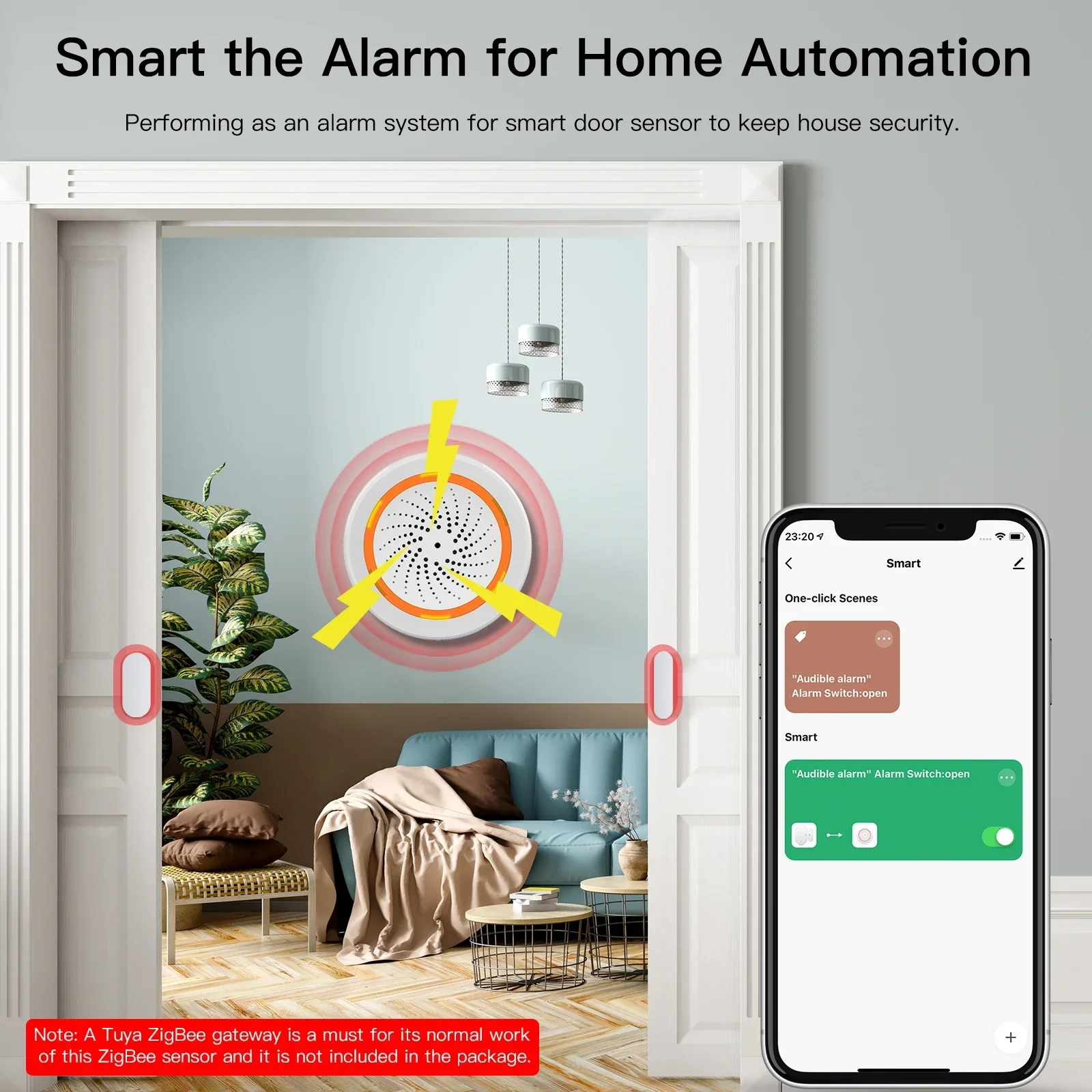 MOES Tuya ZigBee Smart Sound and Light Siren Sensor 90dB Smart Life Siren Home Security System Tuya Gateway Hub Used With Alexa smart sound light siren sensor
