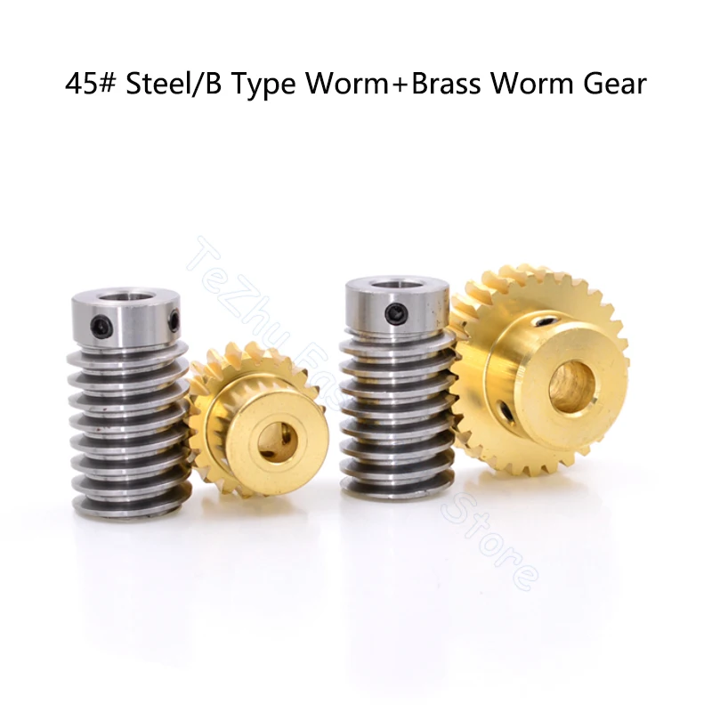 Turbine Worm Gear with Worm Rod 1 Set 1M 1 Module 15 20 25 30 Teeth Brass Gear 45# Steel Rod Drive Ratio 1:15/20/25/30 for motor gear transmission gear electric bike gear cassette deck tape gear electric chain saw gear