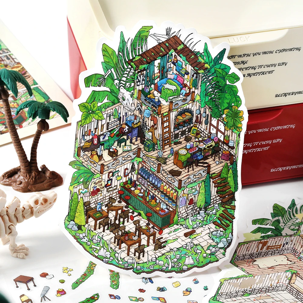 3장/봉지 판타지 하우스 미니어처 장면 스티커 PET+화이트 카드 2.5D 스트레스 해소 게임 스티커 DIY 공예, 생일 선물용