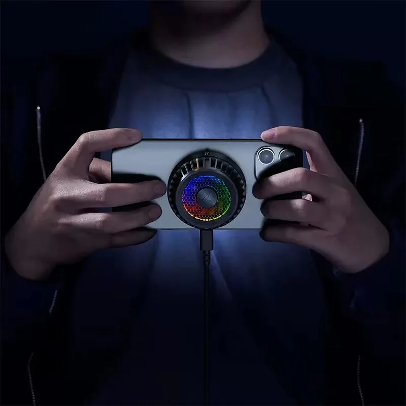 레이저 맥세이프 폰 쿨러, 아이폰 12, 13, 14, 15, 16, 17 스마트폰용, 냉각 기술 탑재 - 12개 RGB LED, 7엽 팬