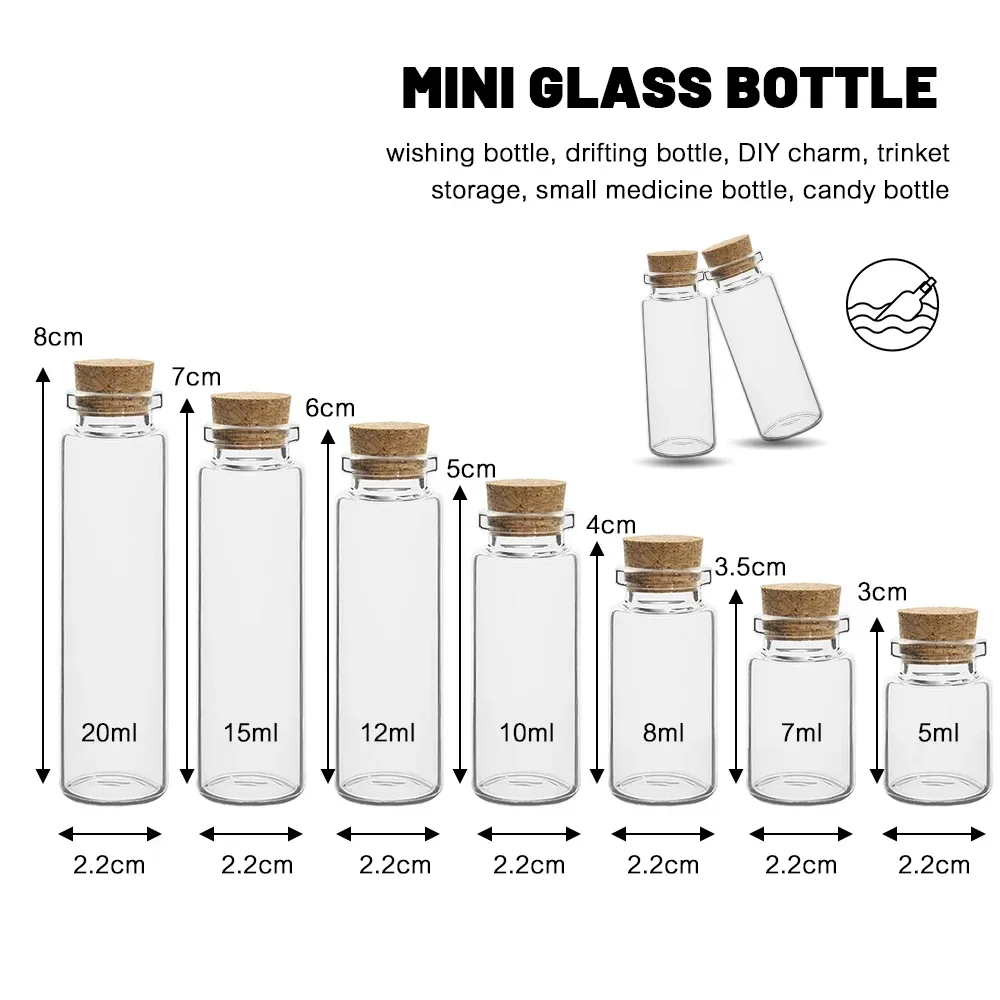 10Pcs Mini Clear Glass Bottles with Cork Stopper Wishing Drifting Bottles Wedding Party Decor DIY Craft Glass Spice Jars Vials 6