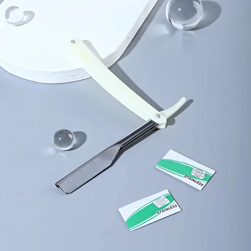 Professional Straight Razor Set Double Edge 2 Blades Black White Stainless