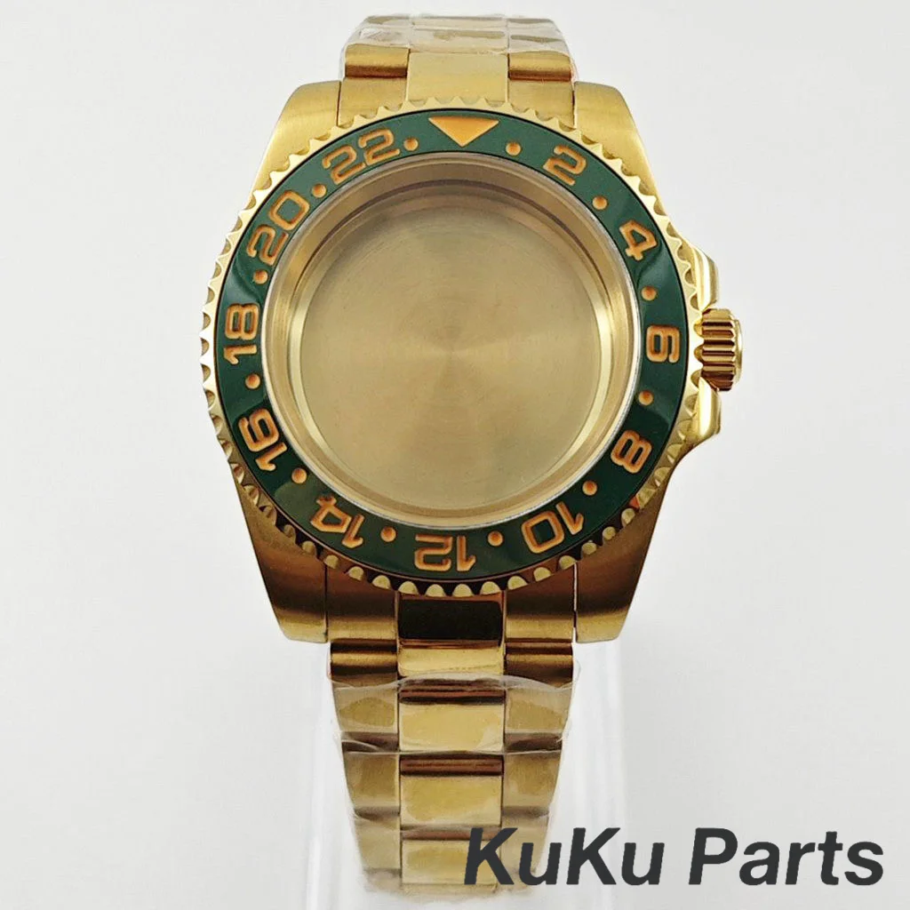 Gold 40MM Oyster Bracelet Sapphire Glass Waterproof Watch Case with 28.5mm Dial Compatibility