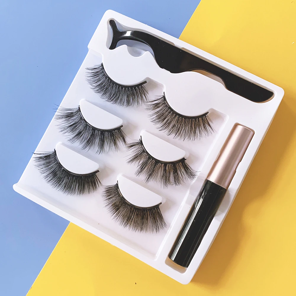 Fake Eyelashes Magnetic Eyelashes 3D Mink Eyelashes Makeup Magnetic Lashes Eyeliner Tweezers Set